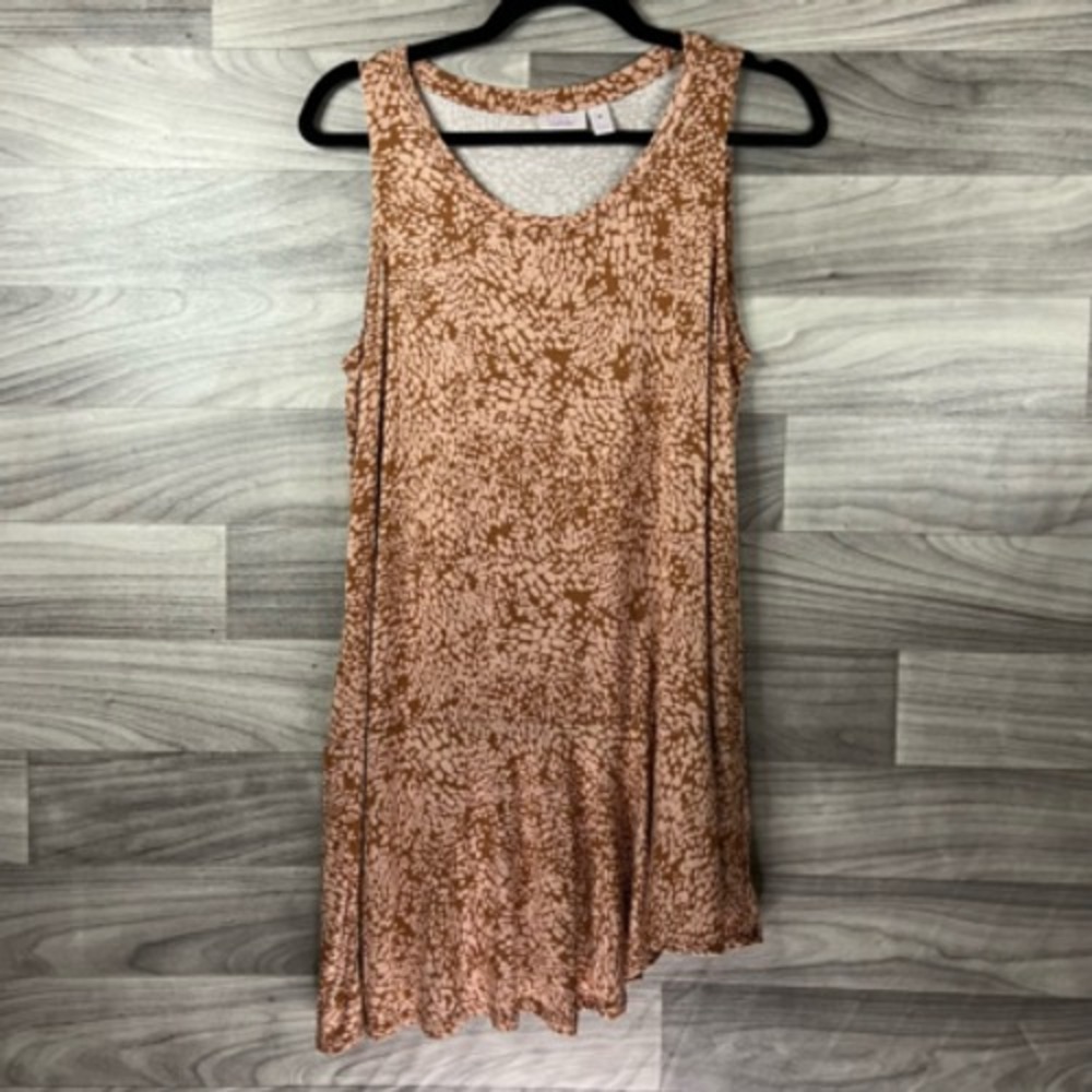 Logo‎ Layers Womens Shift Dress Brown Mini Abstract Asymmetric Sleeveless M